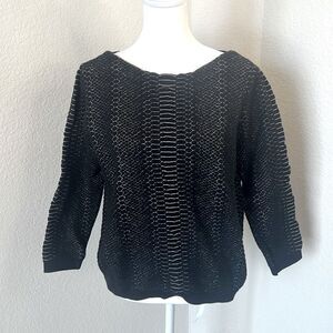 Women's Worthington Black and Gray Honeycomb Design 3/4 Sleeve Top ~ Size Large